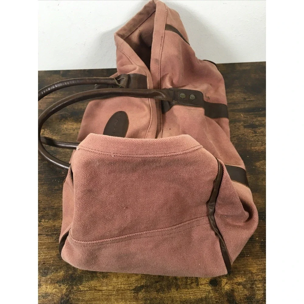 Plow & Hearth Dusty Rose Canvas Log Carrier Leather Handles Rustic Country Livin